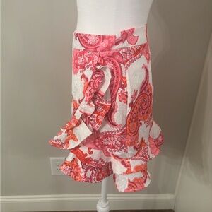 SHEIN Pink & Coral Paisley Ruffle Mini Skirt